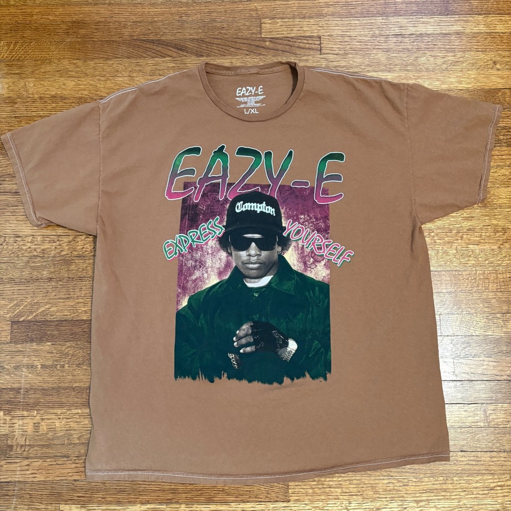 Eazy-E Express Yourself Shirt L XL Brown Rap Tee NWA Compton Hip Hop Streetwear‎